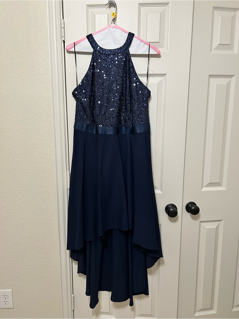Sequined High-Neck Navy High-Low Dress size 2XL homecoming prom evening cocktail